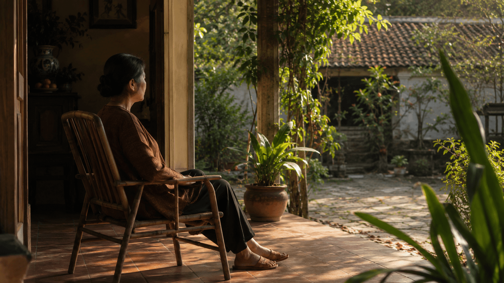 Ngồi yên trước hiên nhà